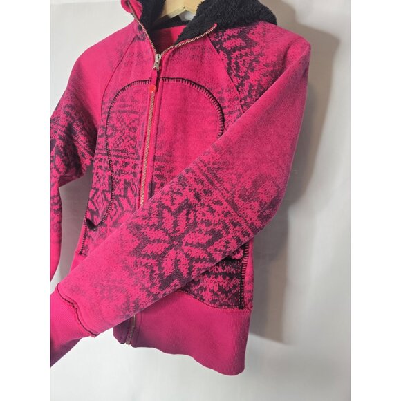 Lululemon Scuba Jacket Special Edition Pink Snowflake Fluffy Hood Full Zip Sz 4 - Picture 10 of 15
